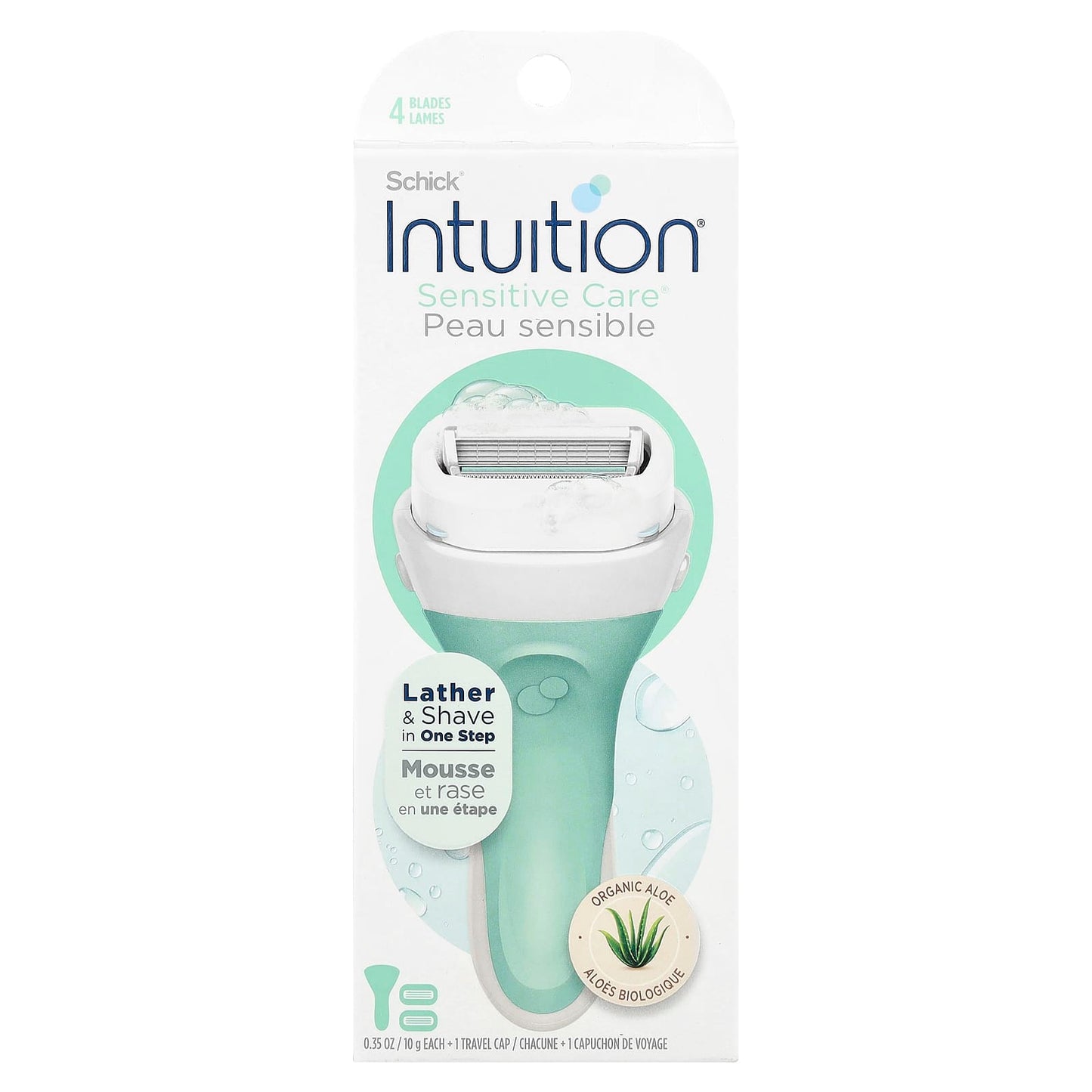 Schick, Intuition®, Sensitive Care®, Organic Aloe, 1 Razor, 2 Cartridges - Image 1