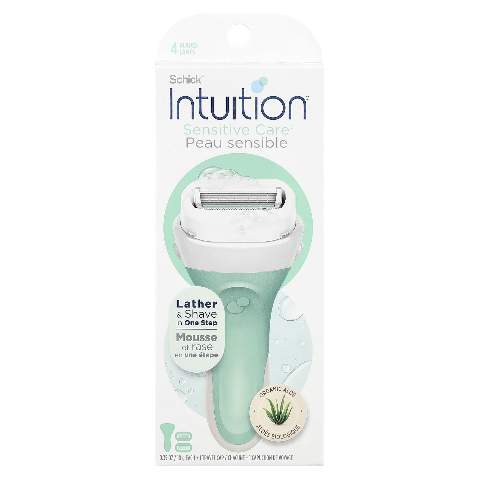 Schick, Intuition®, Sensitive Care®, Organic Aloe, 1 Razor, 2 Cartridges - Image 1