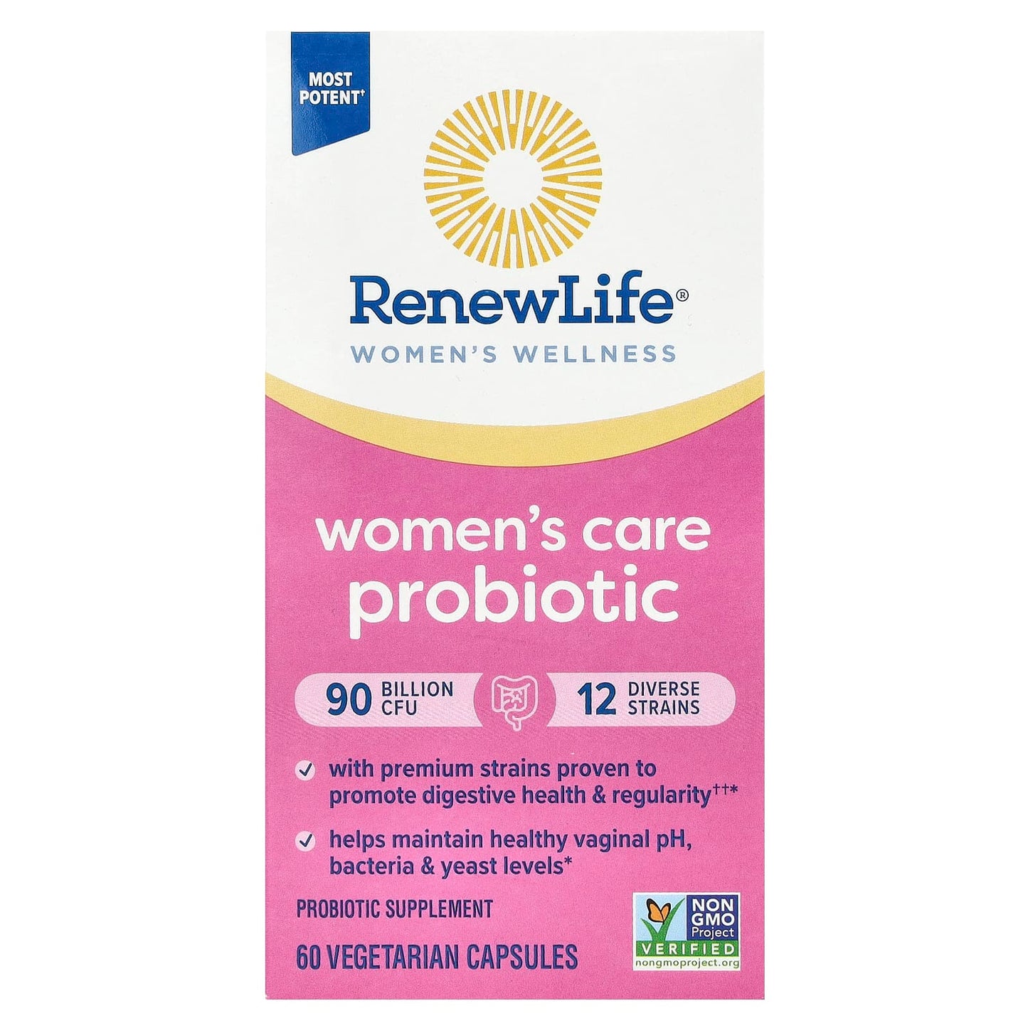 Renew Life, Women's Wellness, Women's Care Probiotic, 90 Billion CFU, 60 Vegetarian Capsules - Image 1