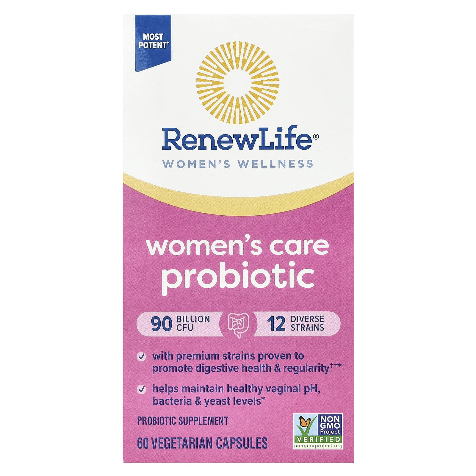 Renew Life, Women's Wellness, Women's Care Probiotic, 90 Billion CFU, 60 Vegetarian Capsules - Image 1