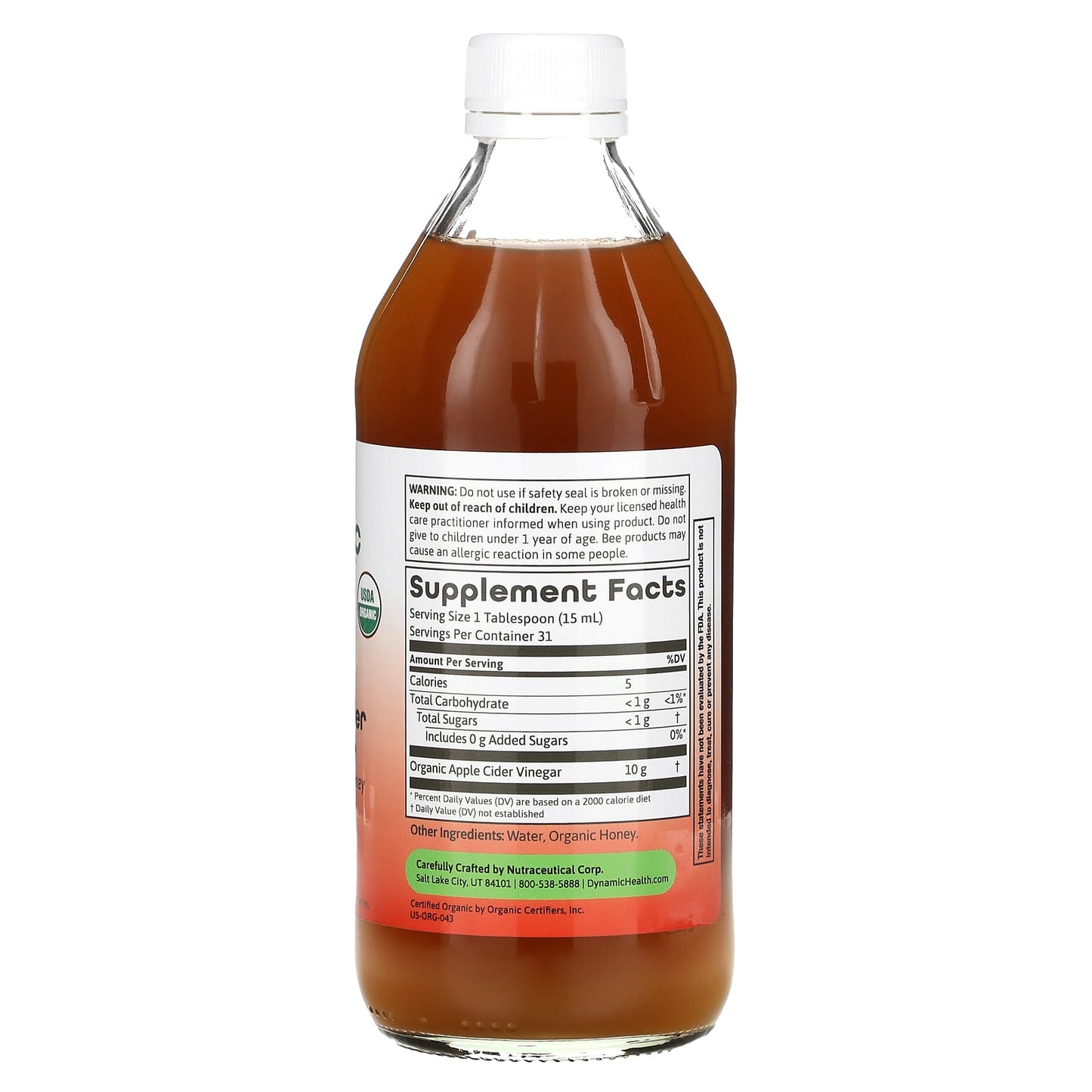 Organic Apple Cider Vinegar with Mother & Honey by Dynamic Health - 16 fl oz - Image 2