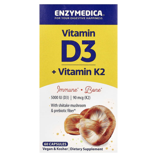 Vitamin D3 + K2 & Shiitake Mushroom 60 Capsules by Enzymedica - Image 1