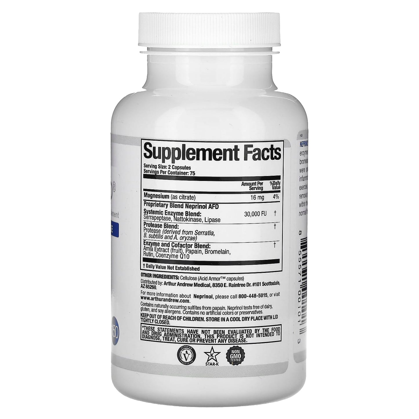 Arthur Andrew Medical Neprinol AFD Advanced Fibrin Defense 15,000 FU 150 Capsules - Image 2