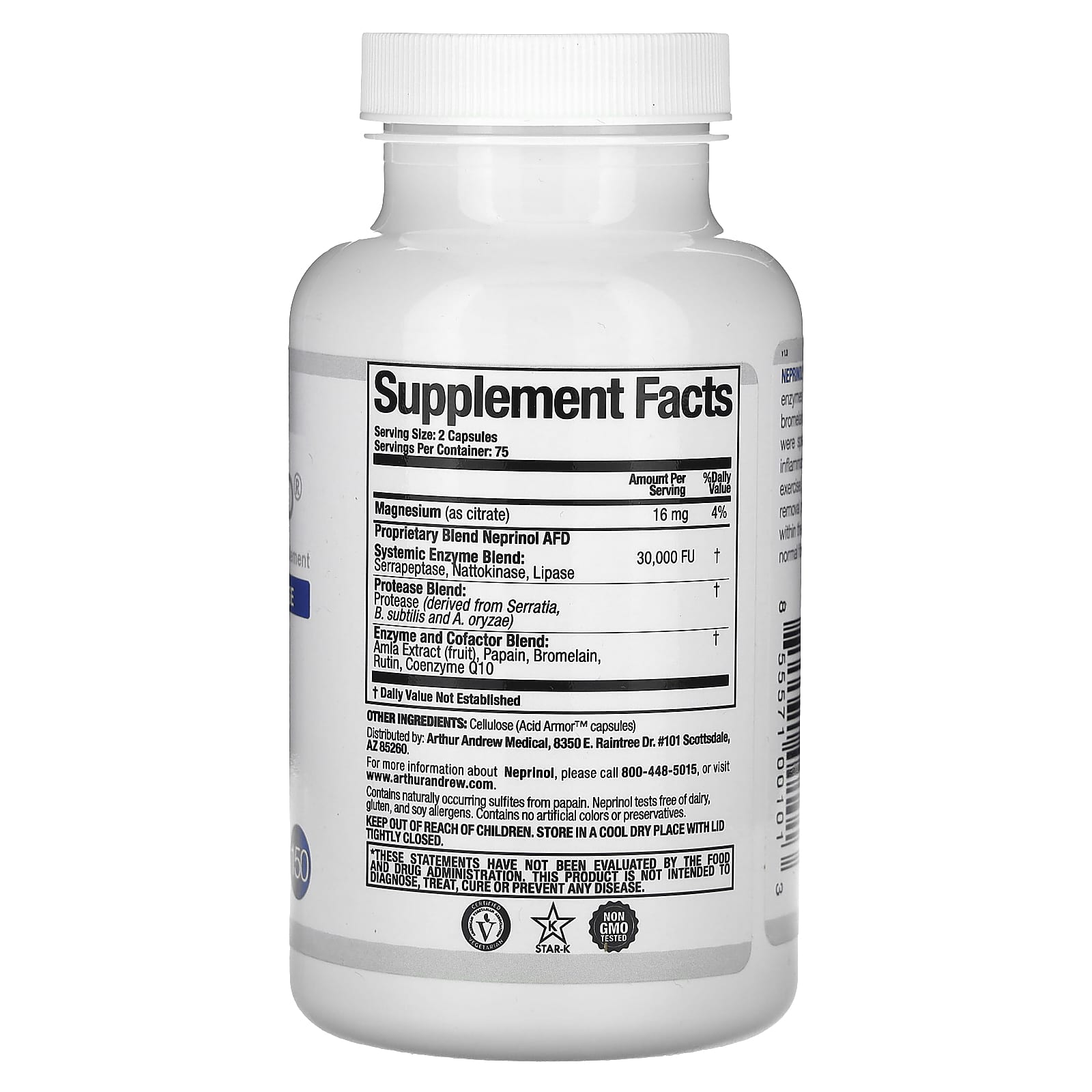 Arthur Andrew Medical Neprinol AFD Advanced Fibrin Defense 15,000 FU 150 Capsules - Image 2