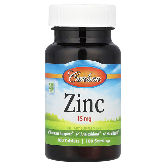 Carlson Zinc 15mg Immune Support & Skin Health Supplements - 100 Tablets - Image 1