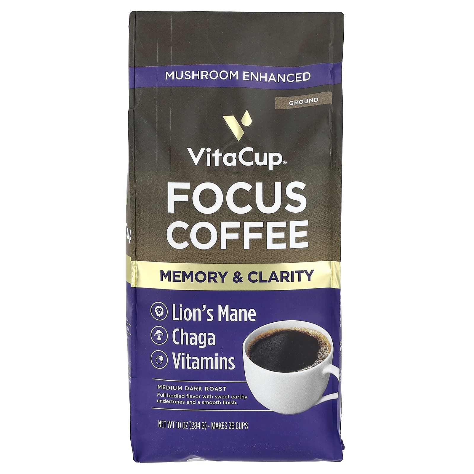 VitaCup, Focus Coffee, Ground, Medium Dark Roast, 10 oz (284 g) - Image 1
