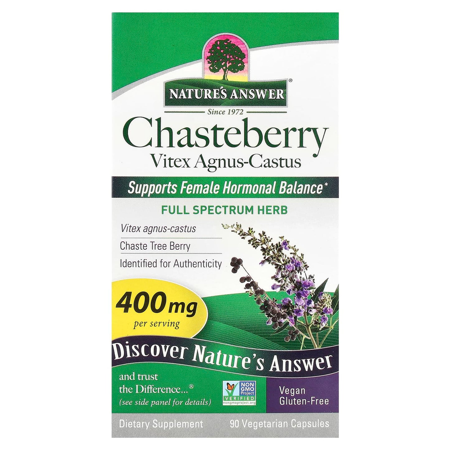 Nature's Answer, Chasteberry, Vitex Agnus-Castus, 400 mg, 90 Vegetarian Capsules - Image 1