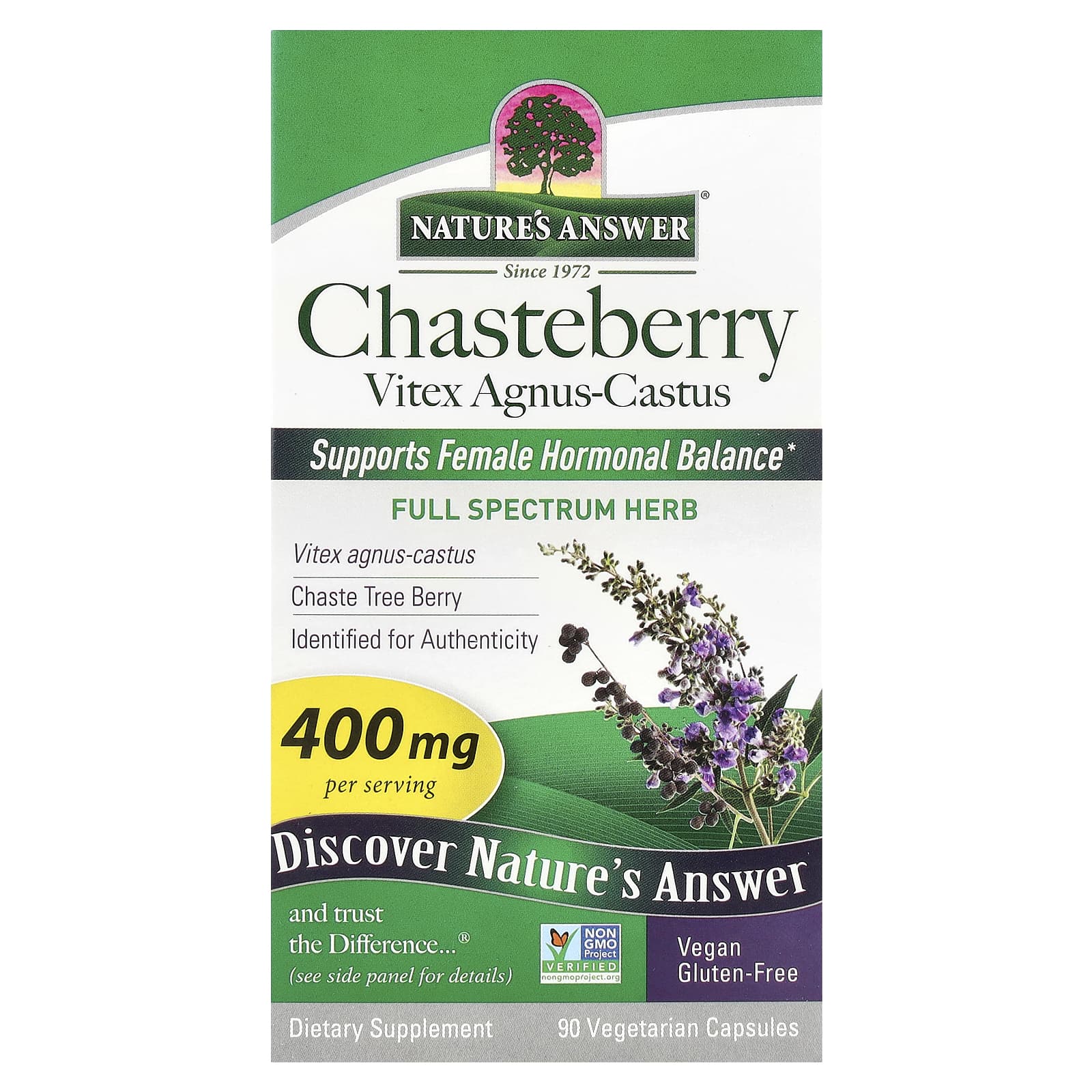 Nature's Answer, Chasteberry, Vitex Agnus-Castus, 400 mg, 90 Vegetarian Capsules - Image 1