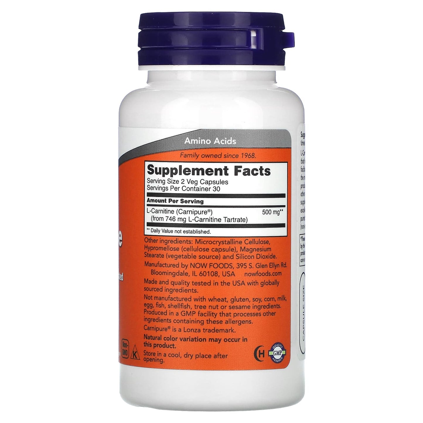 NOW Foods, L-Carnitine, 250 mg, 60 Veg Capsules - Image 2