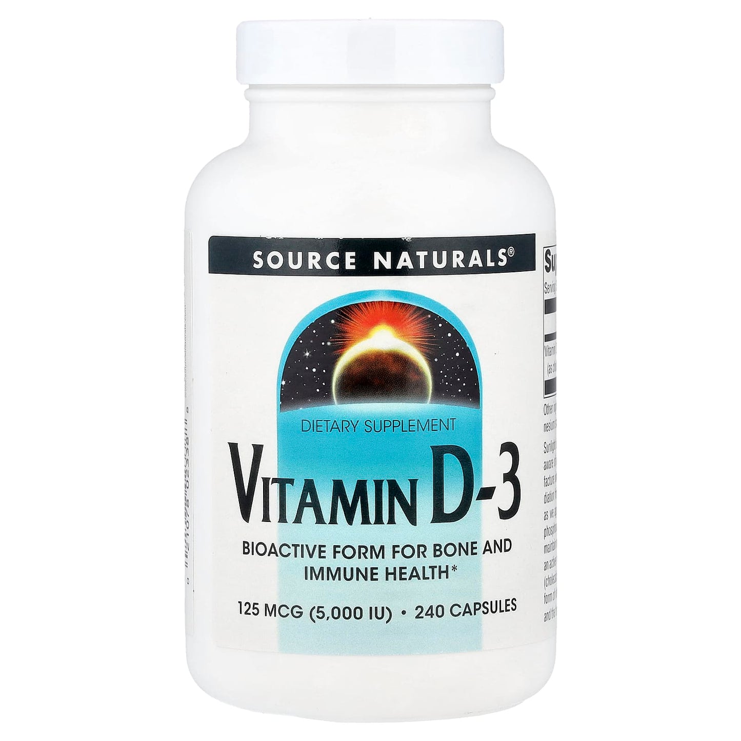 Source Naturals, Vitamin D-3, 125 mcg (5,000 IU), 240 Capsules - Image 1