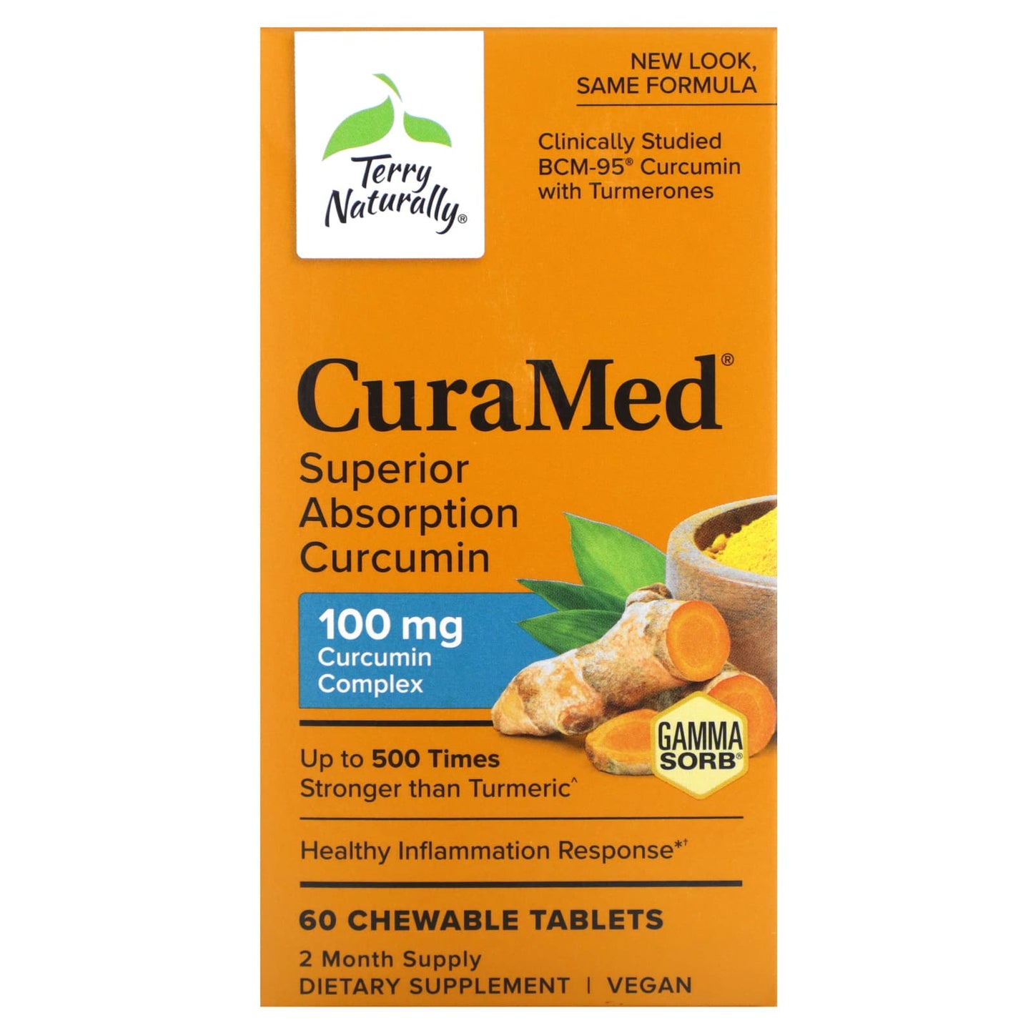 Terry Naturally, CuraMed, Superior Absorption Curcumin, 100 mg, 60 Chewable Tablets - Image 1