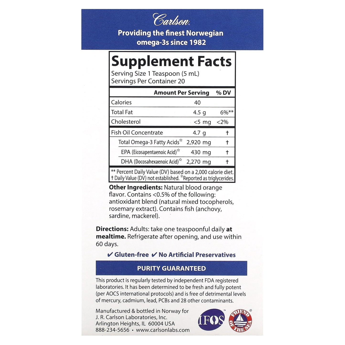 Carlson Elite DHA 2270mg Natural Orange Fish Oil Supplement - Image 2