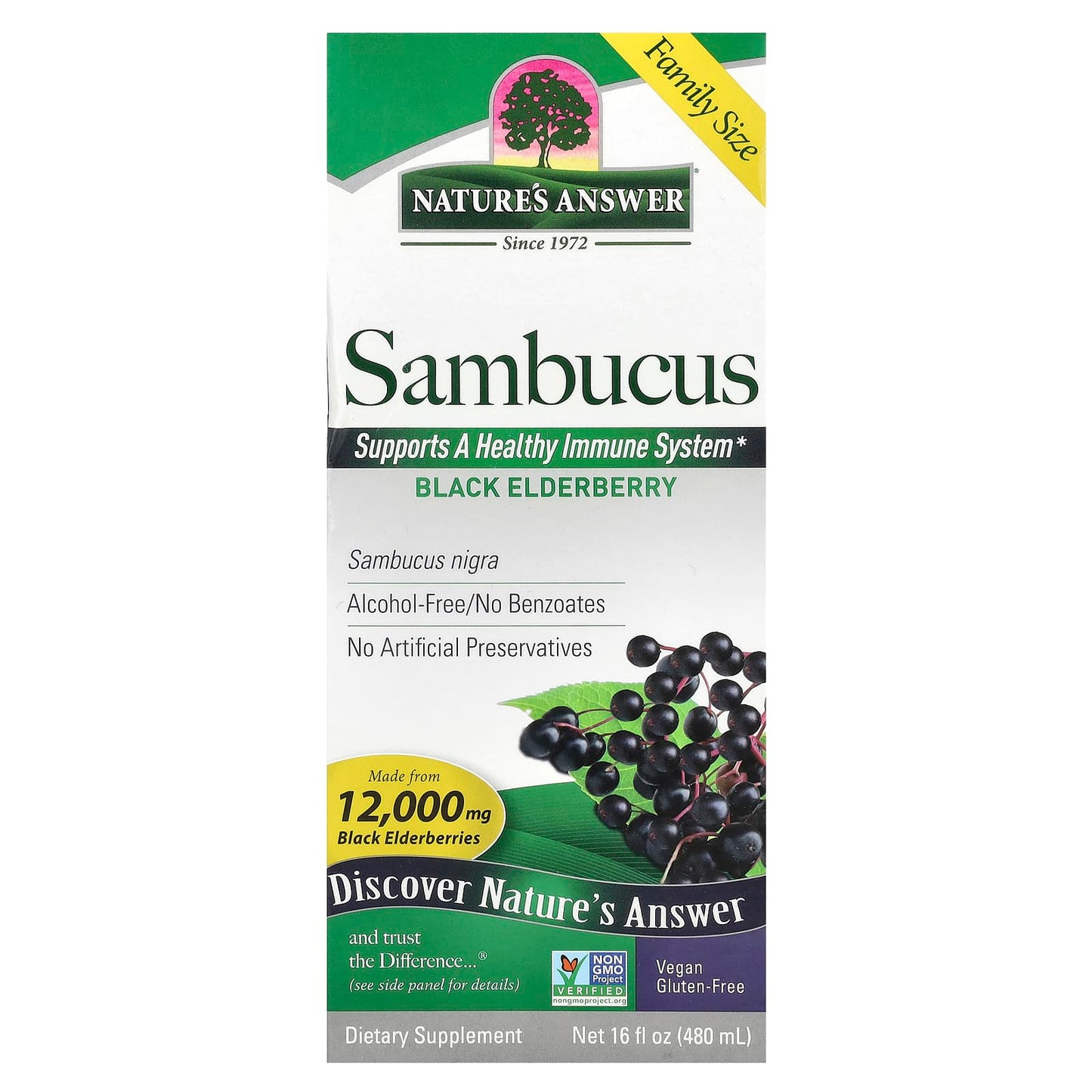 Nature's Answer, Sambucus, Black Elderberry, Alcohol-Free, 2,500 mg, 16 fl oz (480 ml) - Image 1
