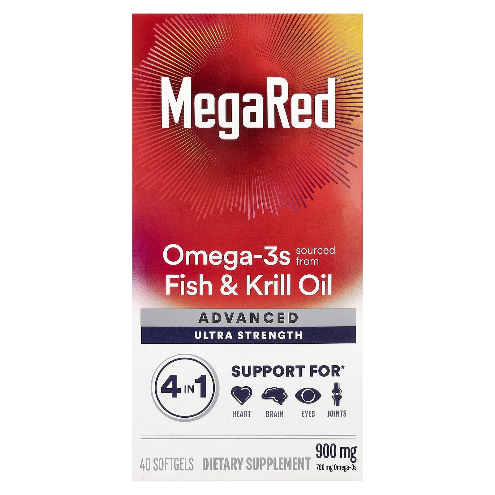 Schiff, MegaRed®, Advanced 4 In 1 Omega-3s, Ultra Strength, 900 mg, 40 Softgels - Image 1