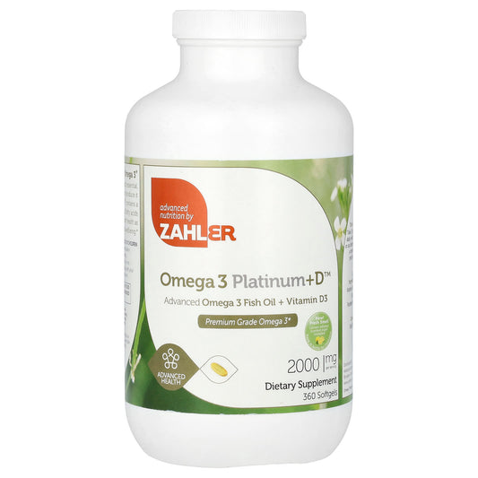 Zahler, Omega 3 Platinum+D, Advanced Omega 3 Fish Oil + Vitamin D3, 360 Softgels (1,000 mg per Softgel) - Image 1