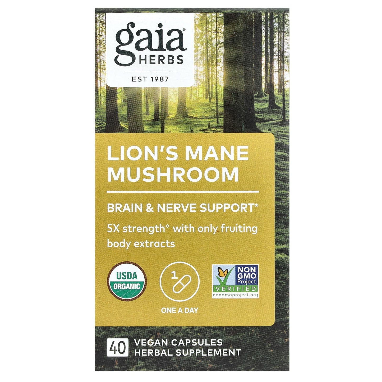 Lion's Mane Mushroom Brain Support Supplement by Gaia Herbs, 40 Capsules - Image 1