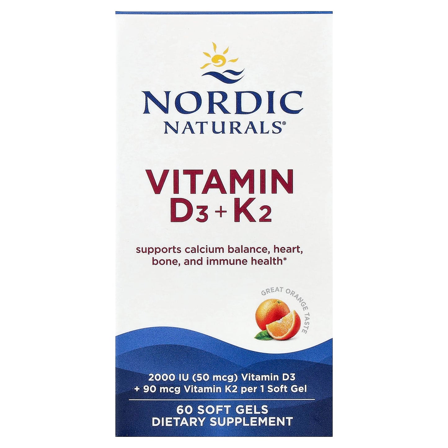 Nordic Naturals, Vitamin D3 + K2, Great Orange, 60 Soft Gels - Image 1