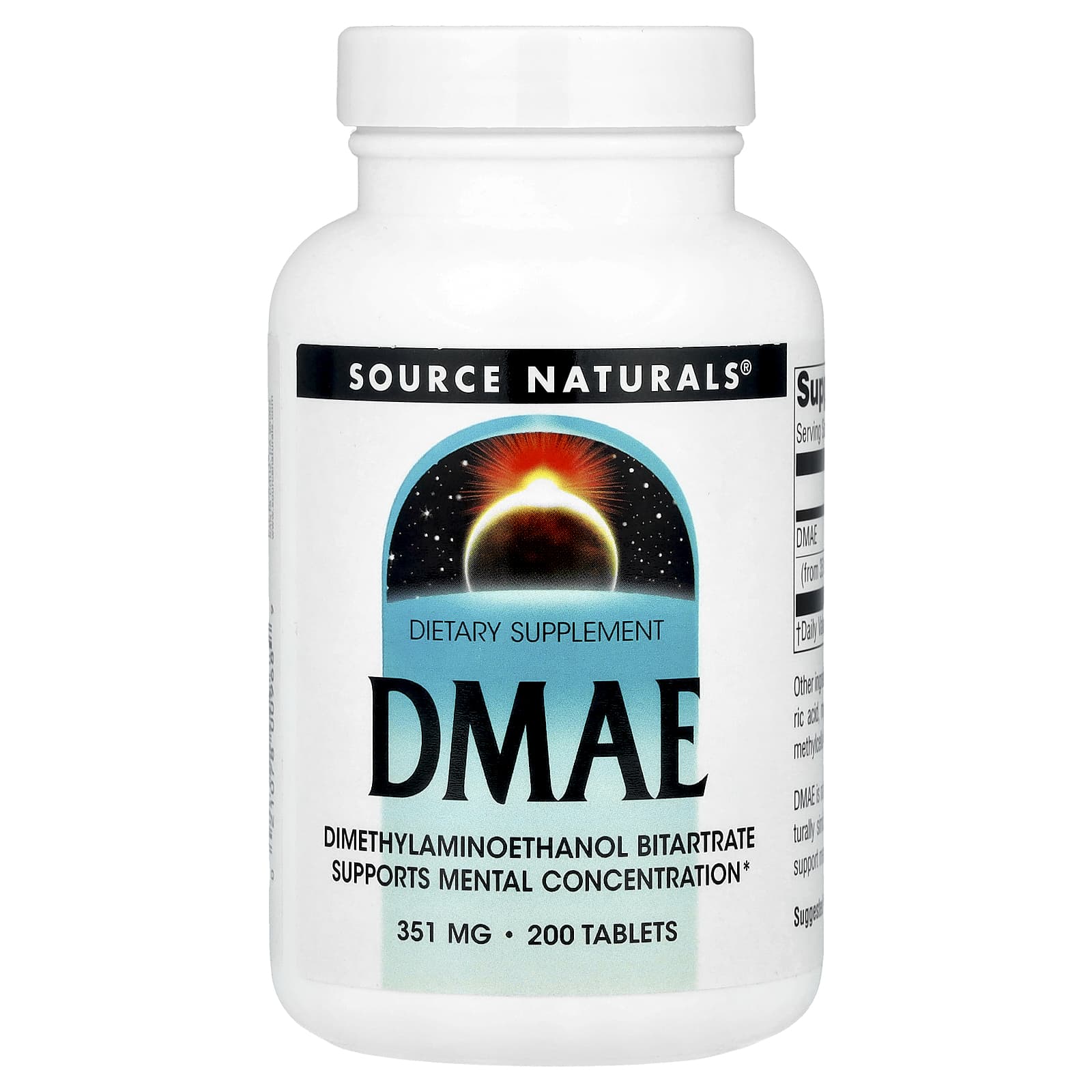 Source Naturals, DMAE, 351 mg, 200 Tablets - Image 1