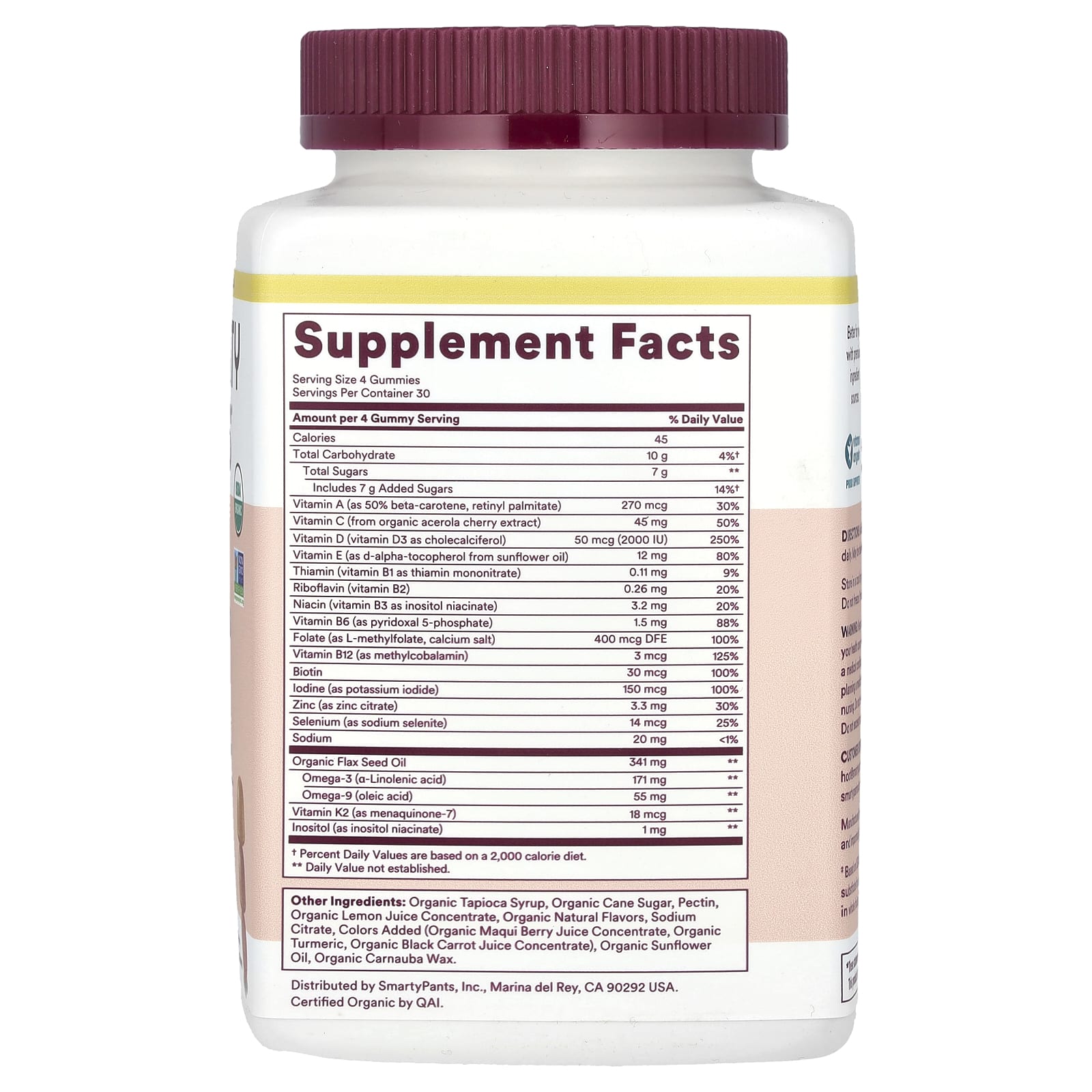 SmartyPants, Organic Women's Multi & Omegas, Raspberries, Lemon Lime and Grape, 120 Organic Gummies - Image 2