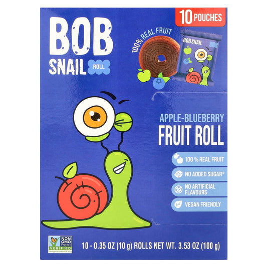 Delicious Bob Snail Apple-Blueberry Fruit Rolls, 10 Pouches, Non-GMO, Vegan - Image 1