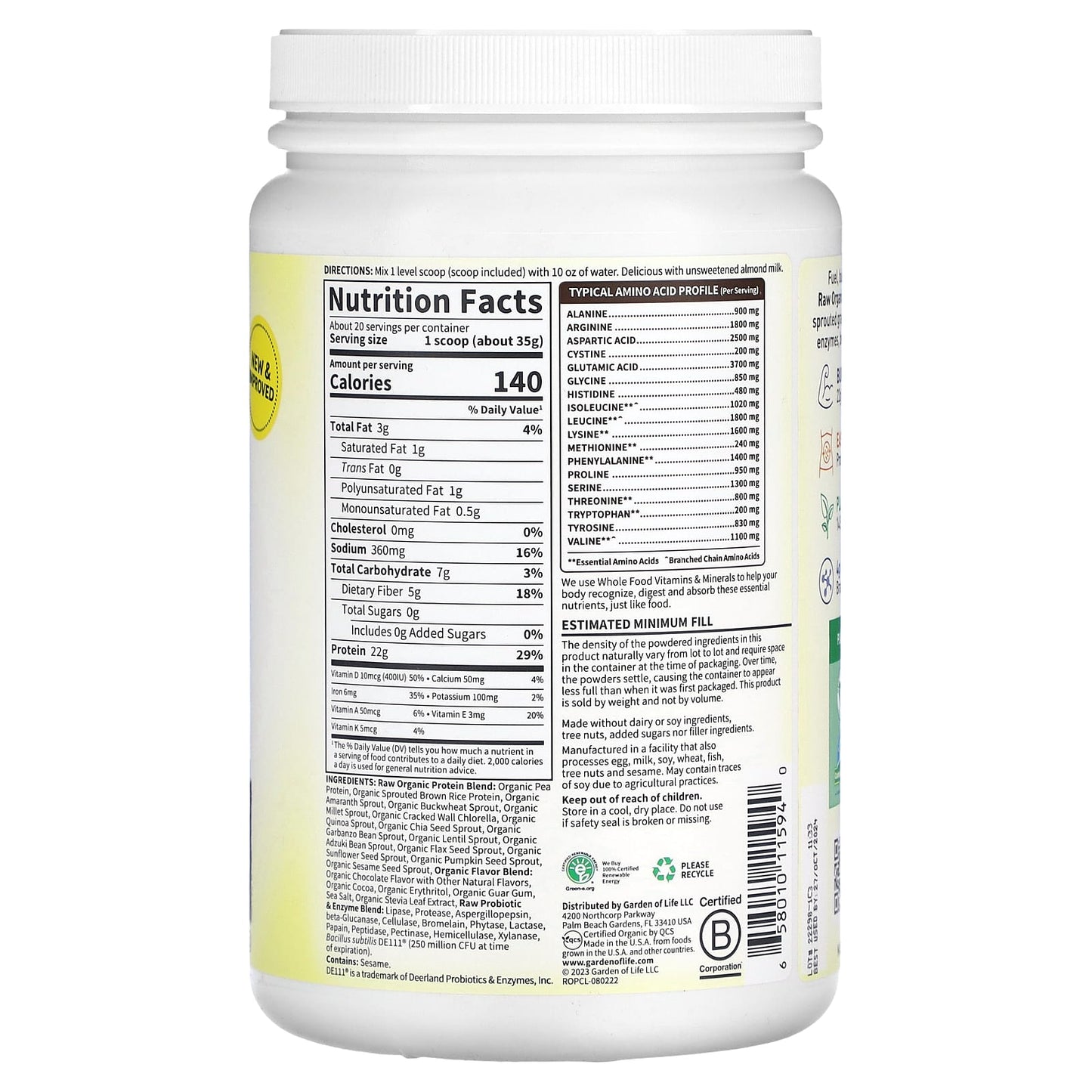 Garden of Life RAW Organic Plant-Based Protein Powder, Chocolate, 24.69 oz - Image 2