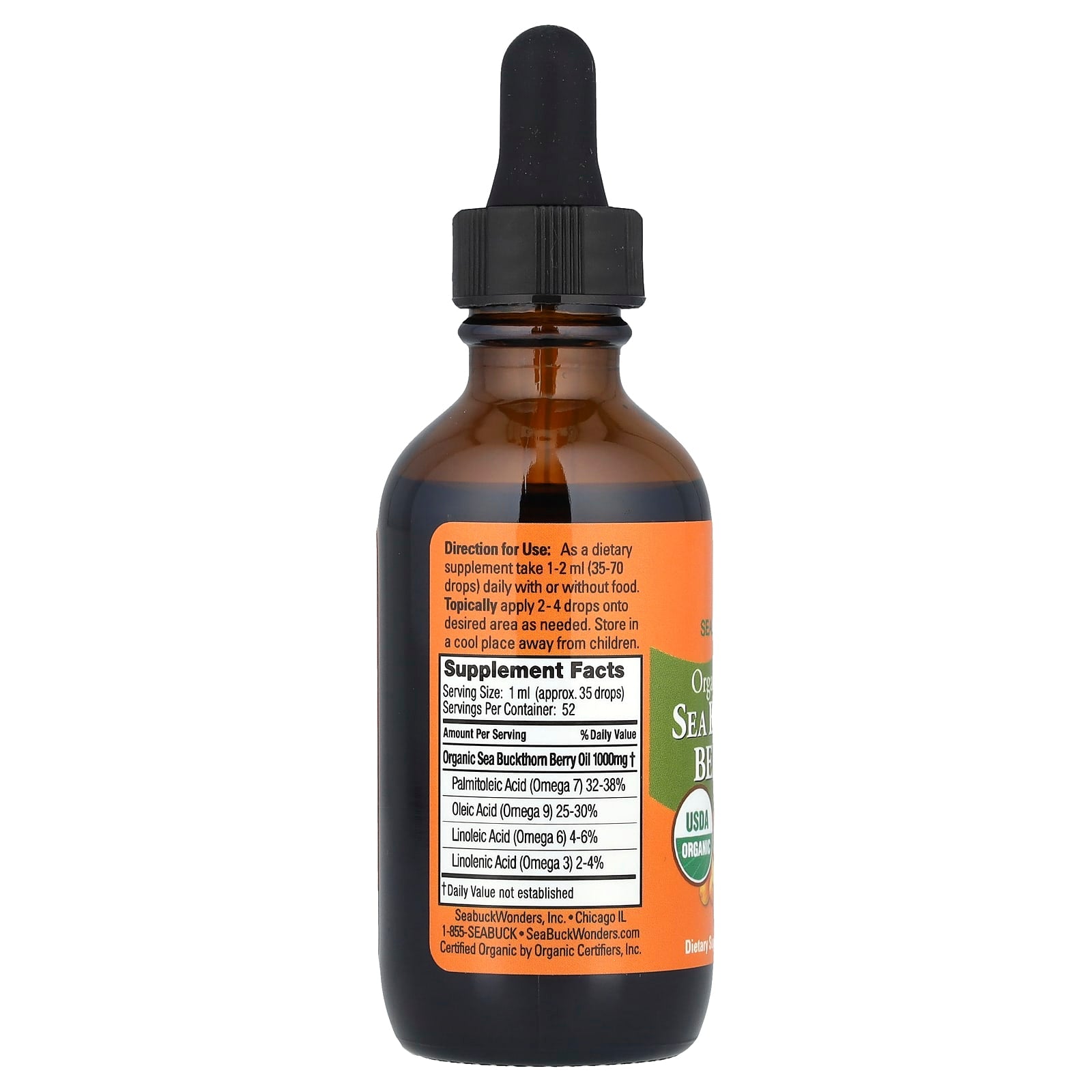 SeaBuckWonders, Organic Himalayan Sea Buckthorn Berry Oil, 1,000 mg, 1.76 fl oz (52 ml) - Image 2