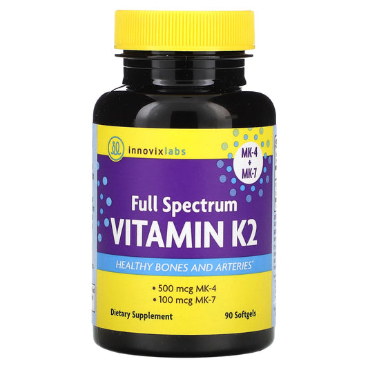 InnovixLabs Full Spectrum Vitamin K2 MK-4 + MK-7 Dietary Supplement 90 Softgels - Image 1