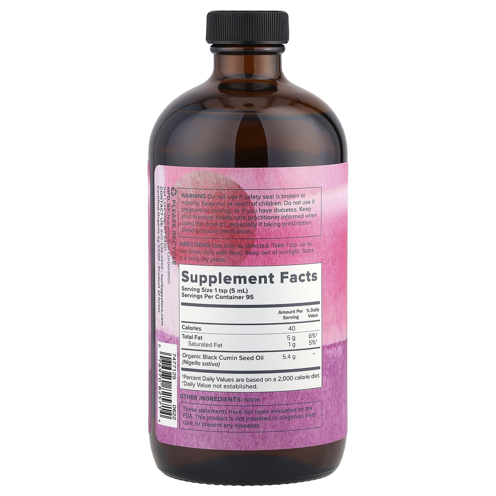 Heritage Store Organic Black Seed Oil, 16 fl oz (473 ml) - Image 2