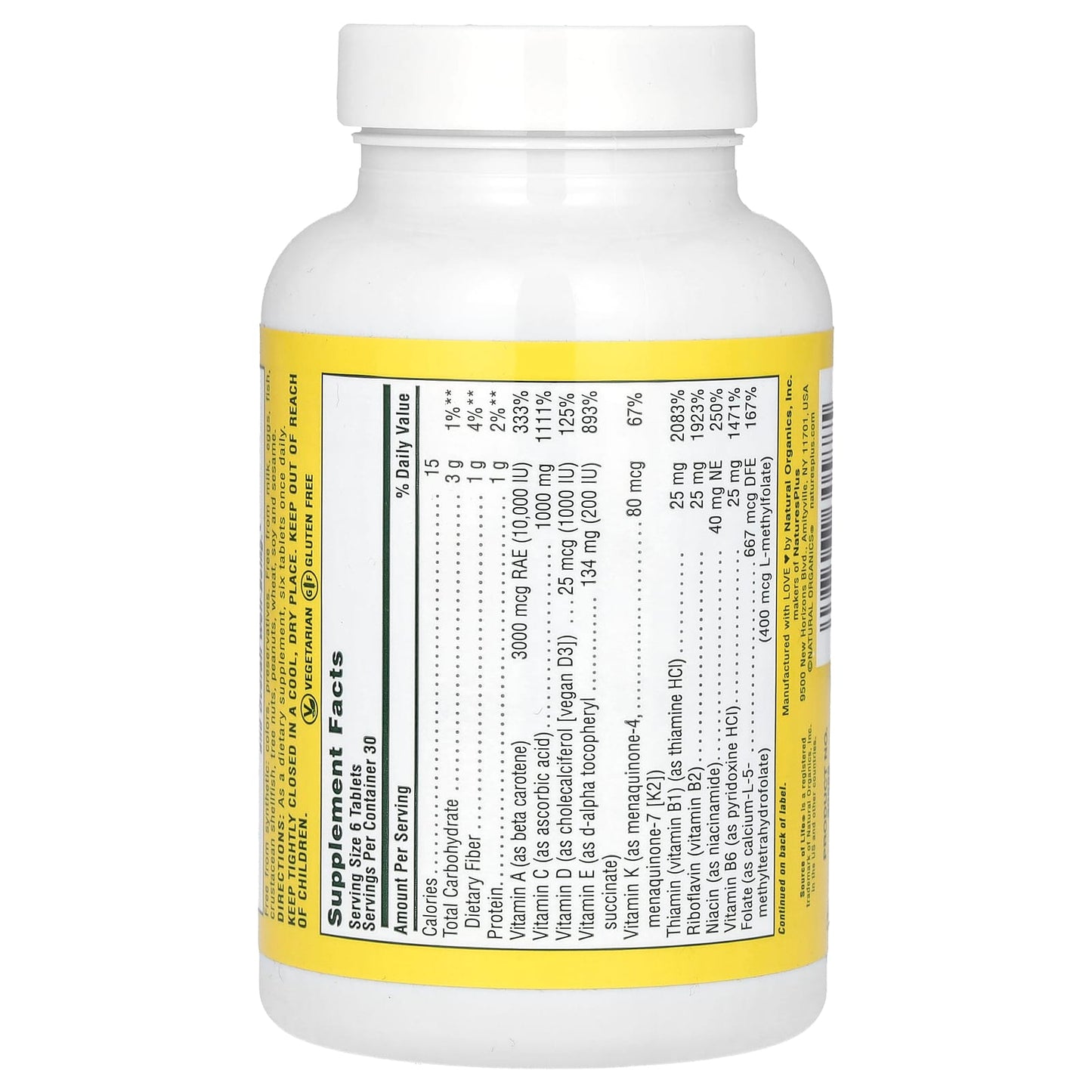 NaturesPlus, Source of Life, Original Mini-Tabs, Multivitamin & Mineral Supplement with Concentrated Whole Foods, Iron-Free, 180 Tablets - Image 2