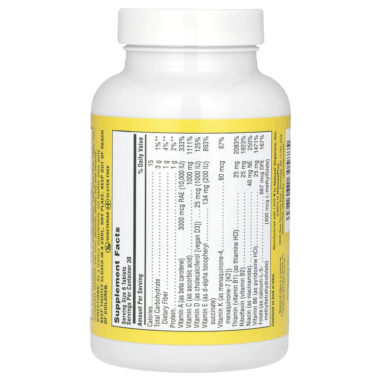 NaturesPlus, Source of Life, Original Mini-Tabs, Multivitamin & Mineral Supplement with Concentrated Whole Foods, Iron-Free, 180 Tablets - Image 2