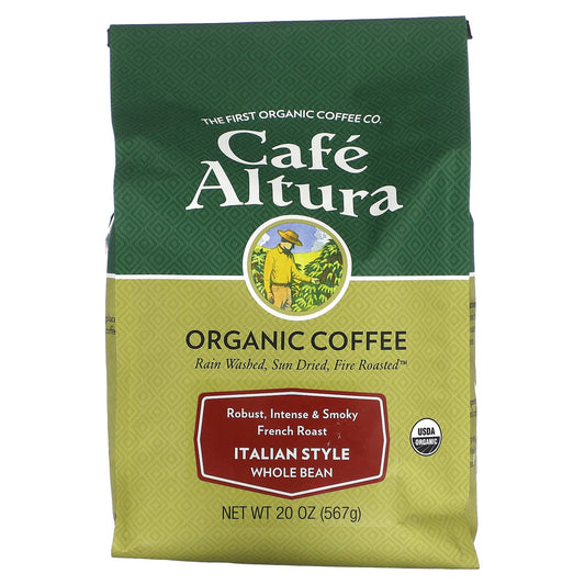 Italian-Style Organic Coffee By Cafe Altura, Whole Bean, French Roast, 20 oz - Image 1