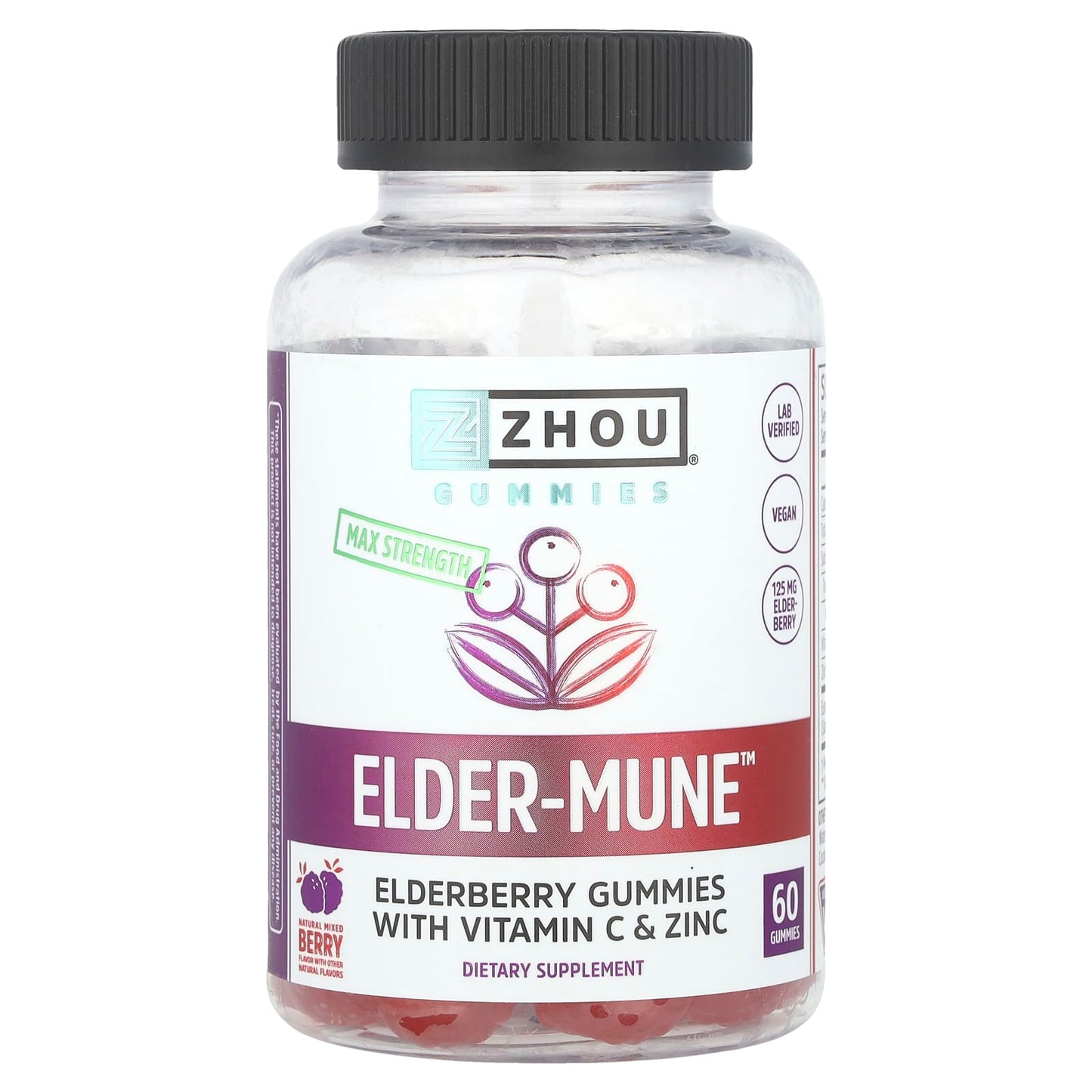 Zhou Nutrition, Elder-Mune™, Max Strength, Natural Mixed Berry, 60 Gummies - Image 1