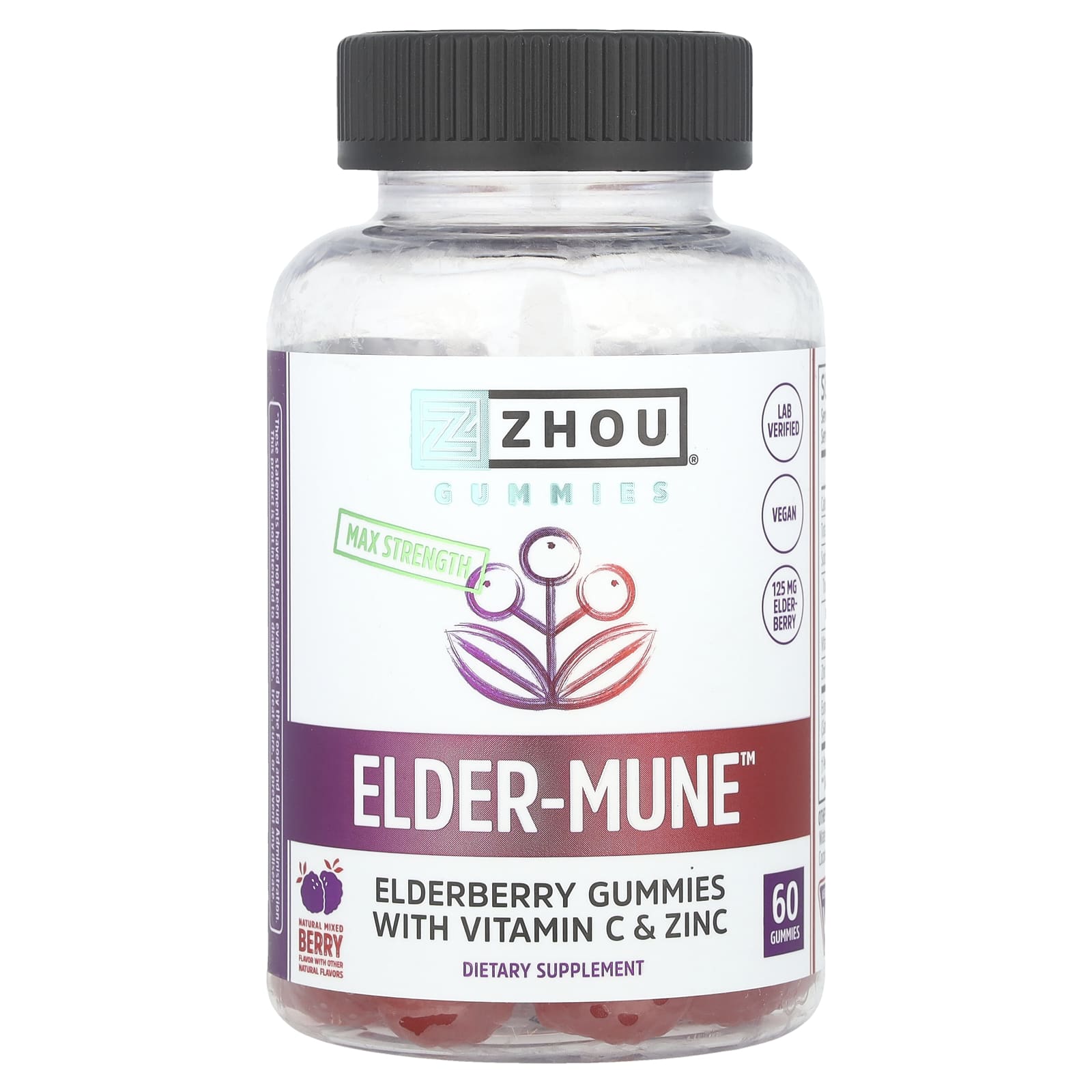 Zhou Nutrition, Elder-Mune™, Max Strength, Natural Mixed Berry, 60 Gummies - Image 1