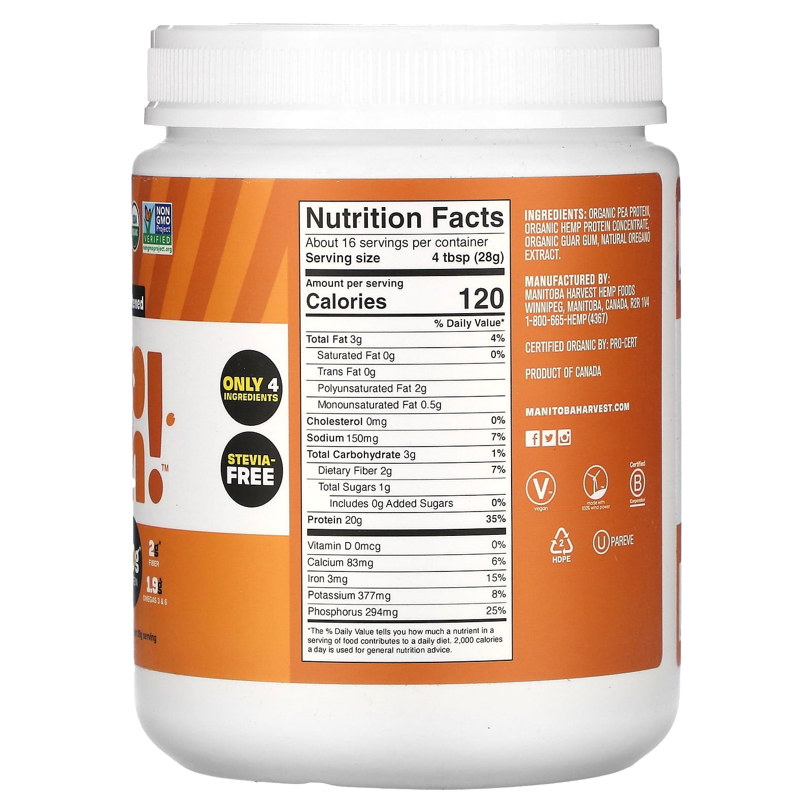 Manitoba Harvest, Organic Hemp Yeah!, Plant Protein Blend, Unsweetened, 1 lb (454 g) - Image 2