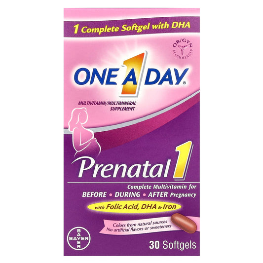 One-A-Day, Prenatal 1 with Folic Acid, DHA & Iron, Multivitamin/Multimineral Supplement, 30 Softgels - Image 1