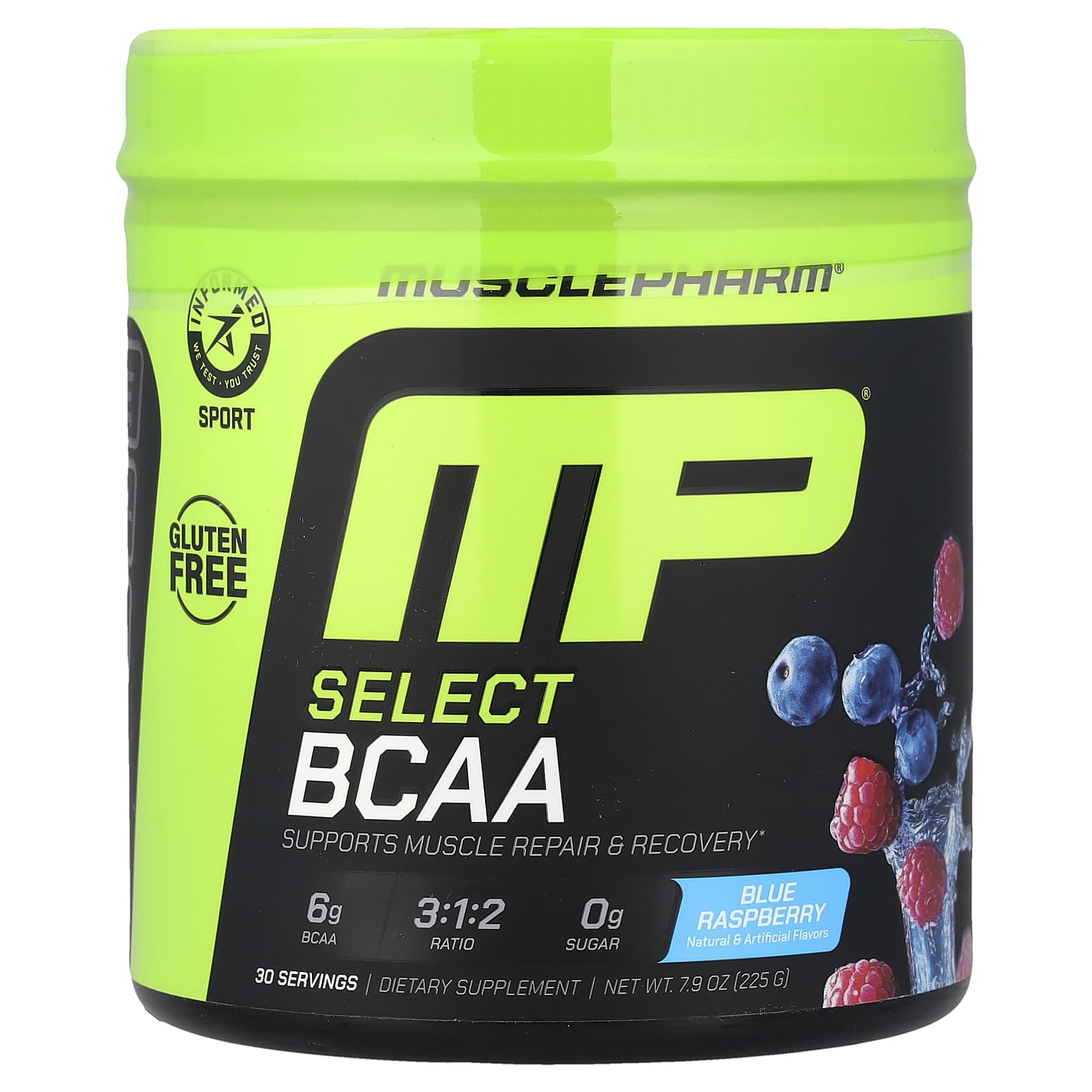 MusclePharm, Essentials, BCAA, Blue Raspberry, 0.5 lbs (225 g) - Image 1