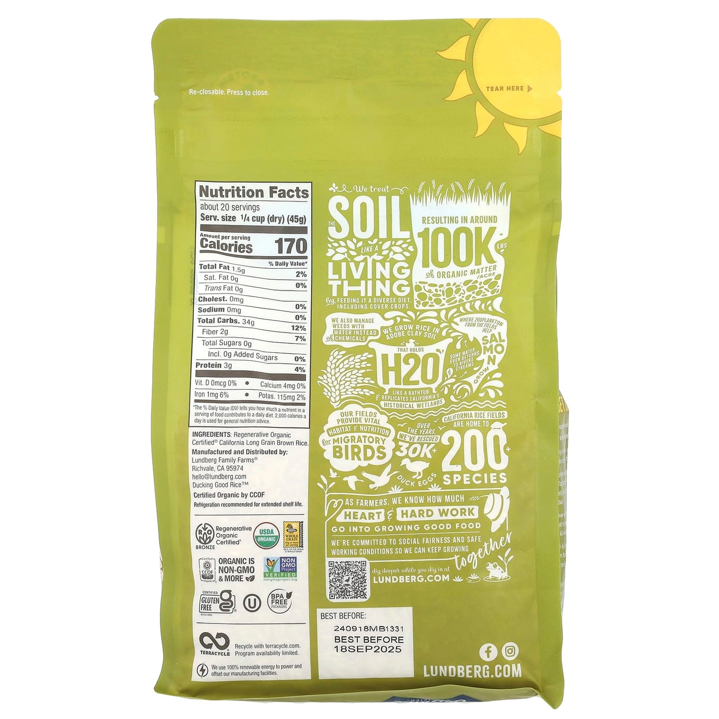 Lundberg, Organic Brown Rice, Long Grain, 32 oz (907 g) - Image 2