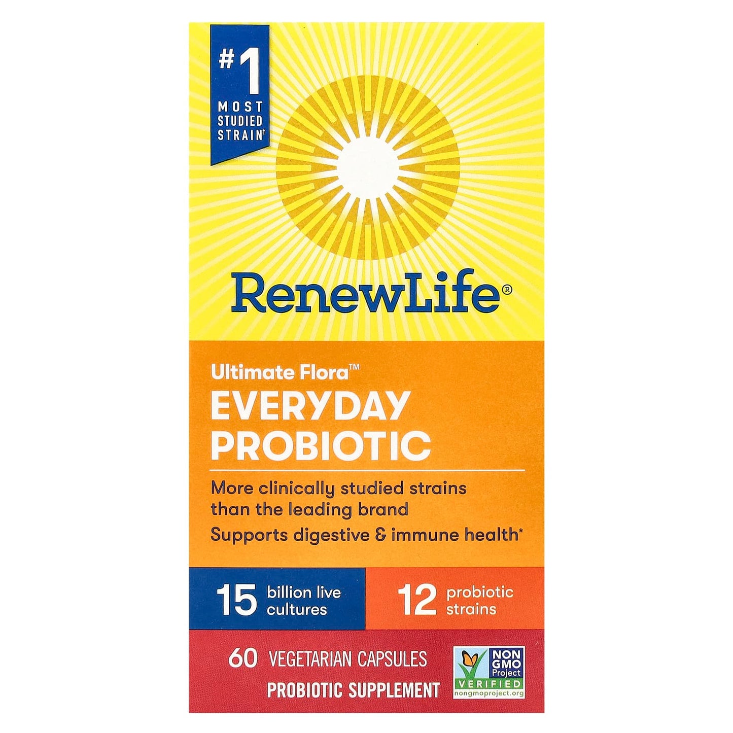 Renew Life, Ultimate Flora™, Everyday Probiotic, 15 Billion Live Cultures, 60 Vegetarian Capsules - Image 1