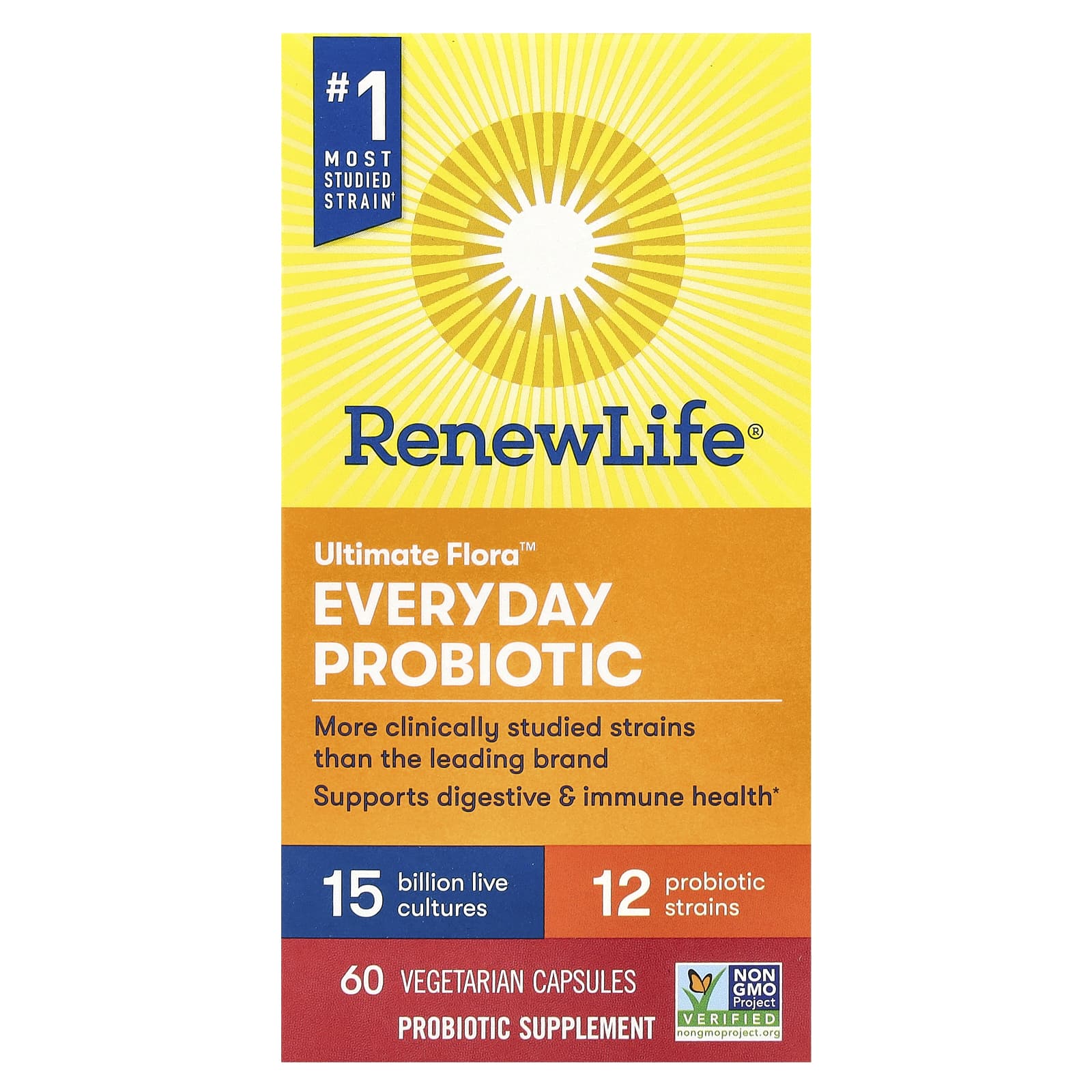 Renew Life, Ultimate Flora™, Everyday Probiotic, 15 Billion Live Cultures, 60 Vegetarian Capsules - Image 1