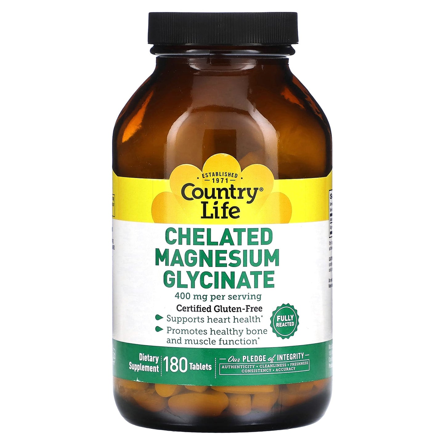 Country Life Magnesium Glycinate 180 Tablets - Supports Heart Health & Relaxation - Image 1