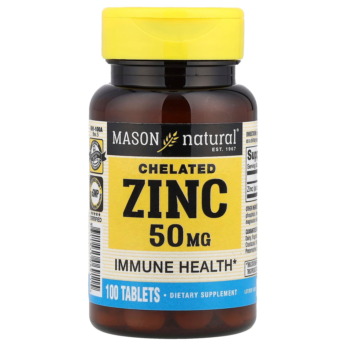 Mason Natural, Chelated Zinc, 50 mg, 100 Tablets - Image 1
