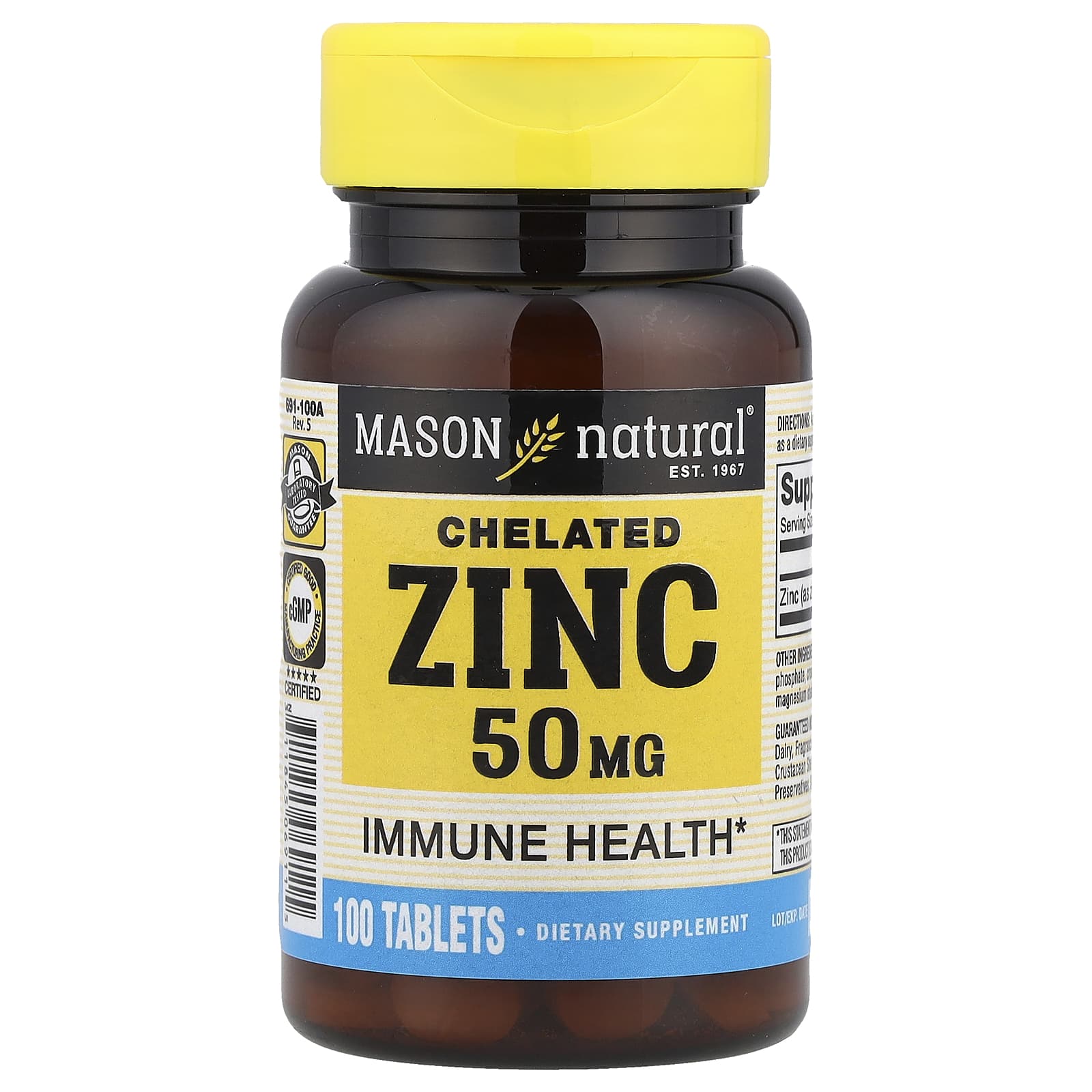 Mason Natural, Chelated Zinc, 50 mg, 100 Tablets - Image 1