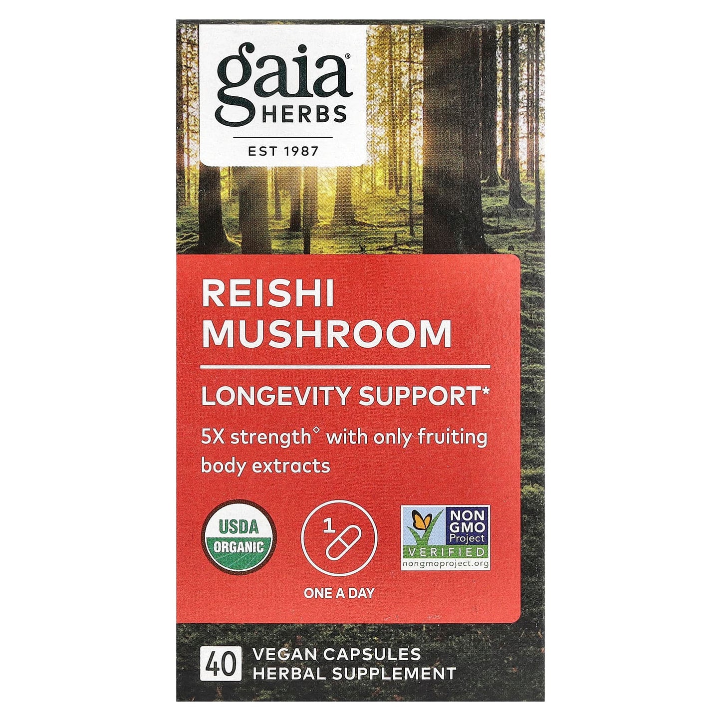 Reishi Mushroom Supplement by Gaia Herbs - 40 Capsules - Image 1