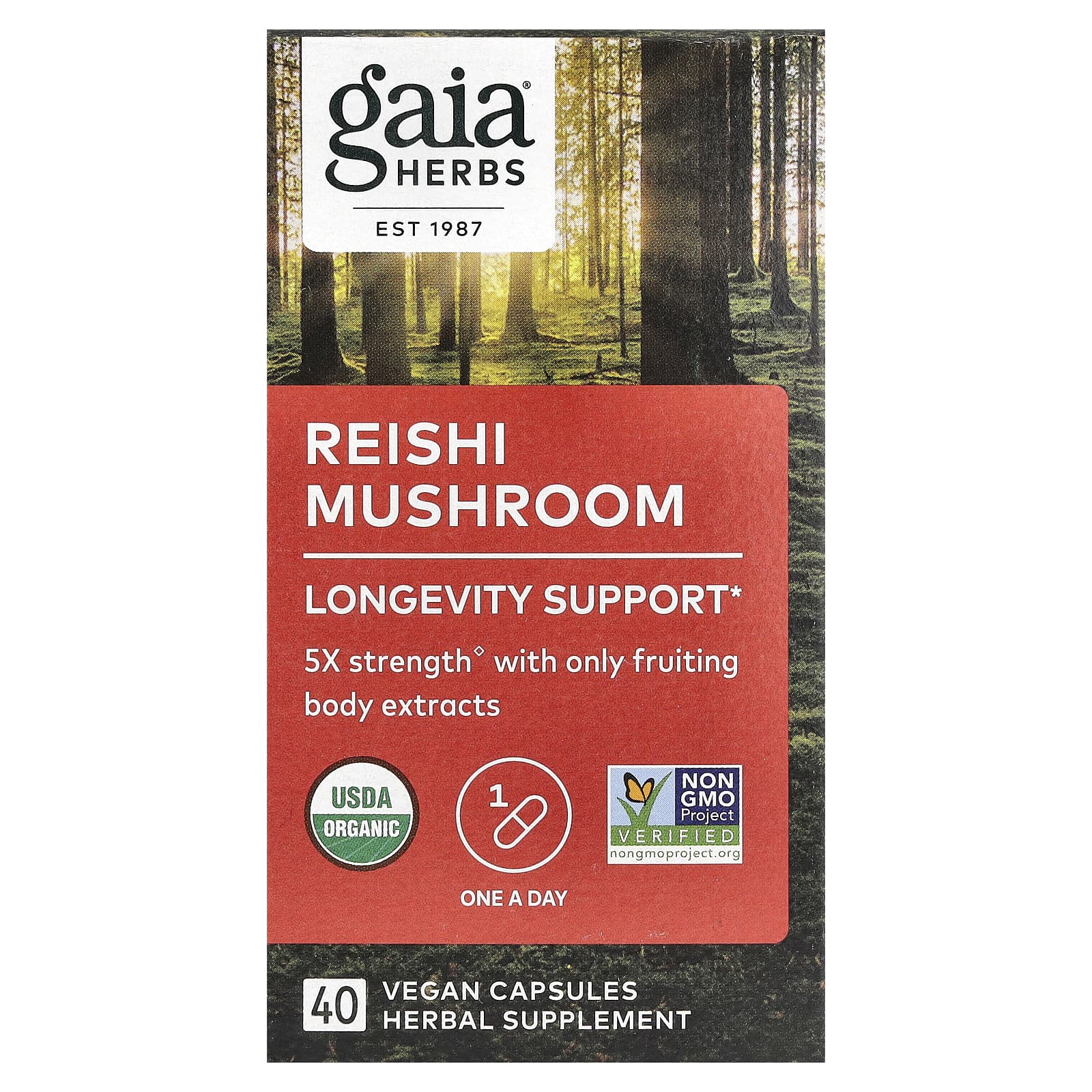 Reishi Mushroom Supplement by Gaia Herbs - 40 Capsules - Image 1