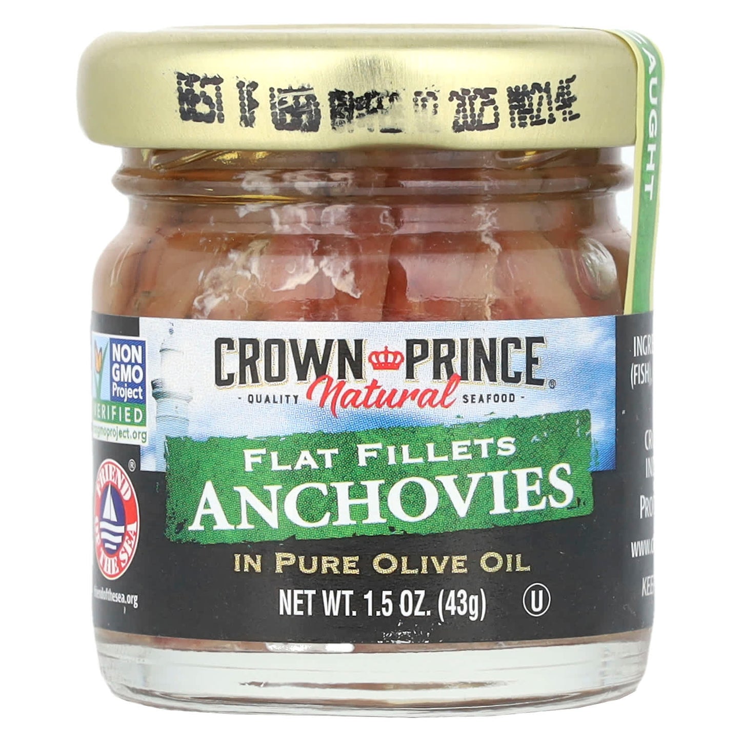 Crown Prince Natural, Flat Fillets Anchovies, In Pure Olive Oil, 1.5 oz (43 g)