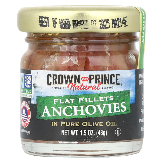 Crown Prince Natural, Flat Fillets Anchovies, In Pure Olive Oil, 1.5 oz (43 g)