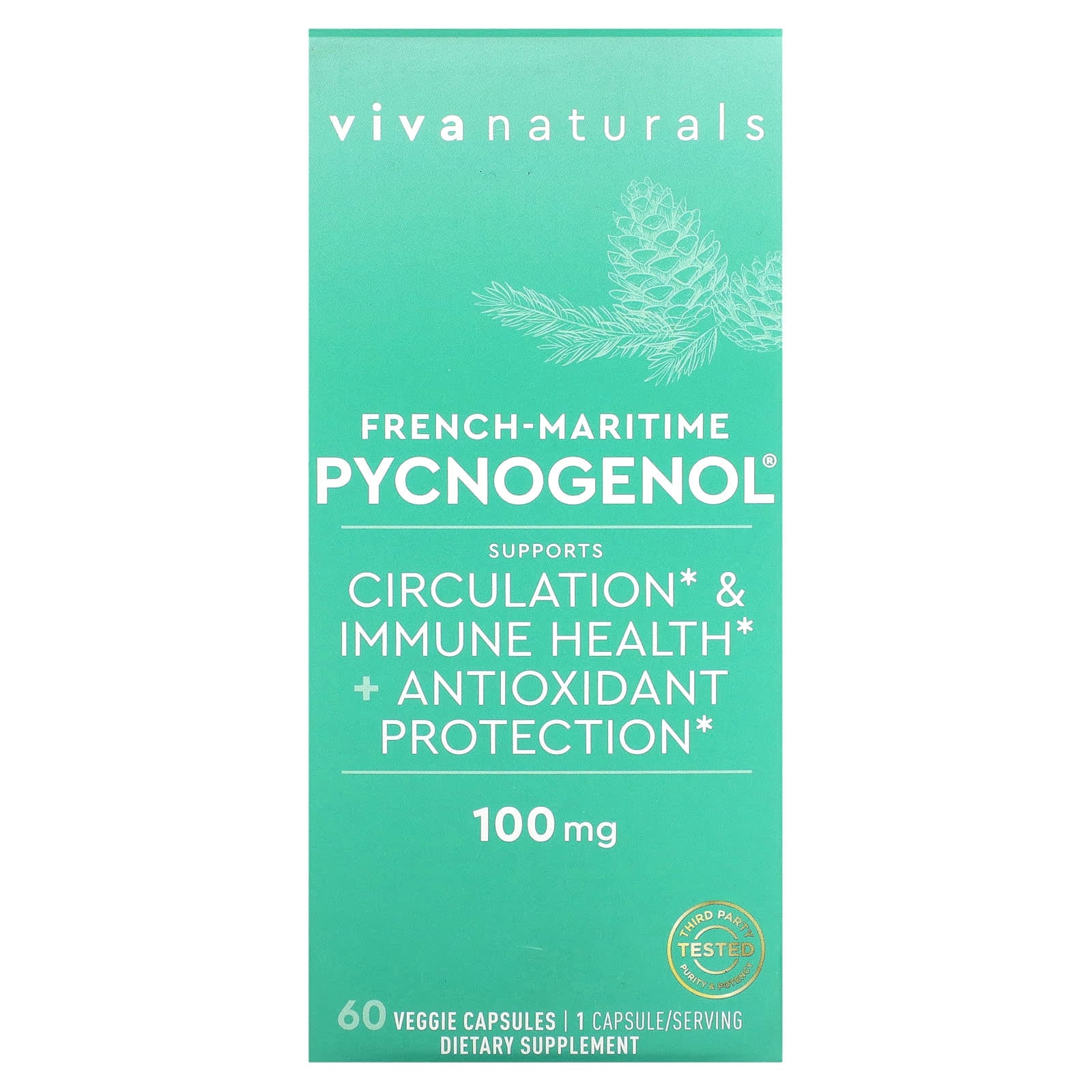 Viva Naturals, French-Maritime Pycnogenol, 100 mg, 60 Veggie Capsules - Image 1