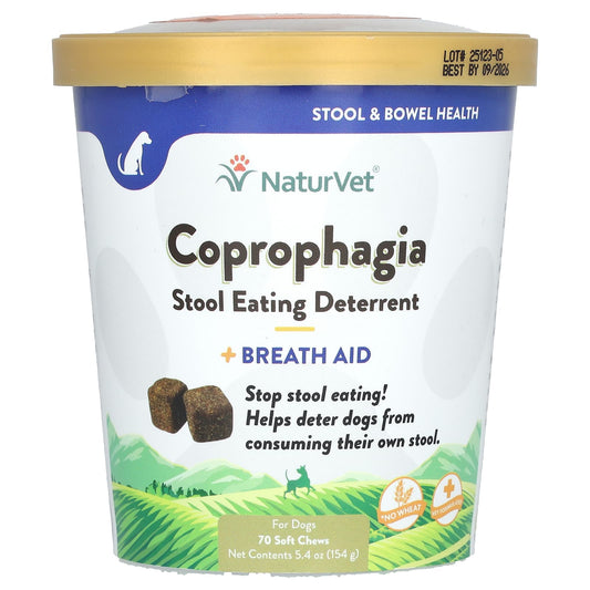NaturVet, Coprophagia, Stool Eating Deterrent, + Breath Aid, For Dogs, 70 Soft Chews, 5.4 oz (154 g)