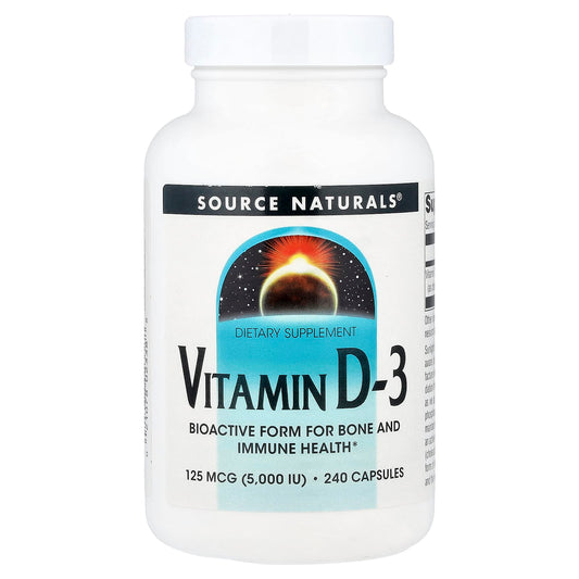 Source Naturals, Vitamin D-3, 125 mcg (5,000 IU), 240 Capsules - Image 1
