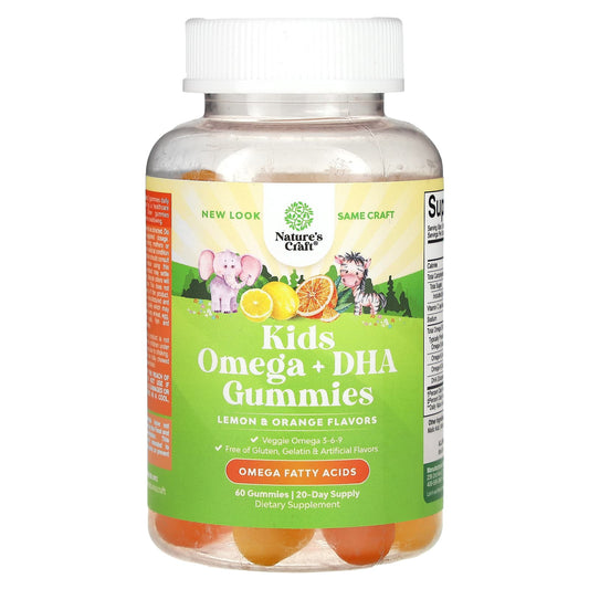 Nature's Craft, Kids Omega + DHA Gummies, Lemon & Orange, 60 Gummies - Image 1